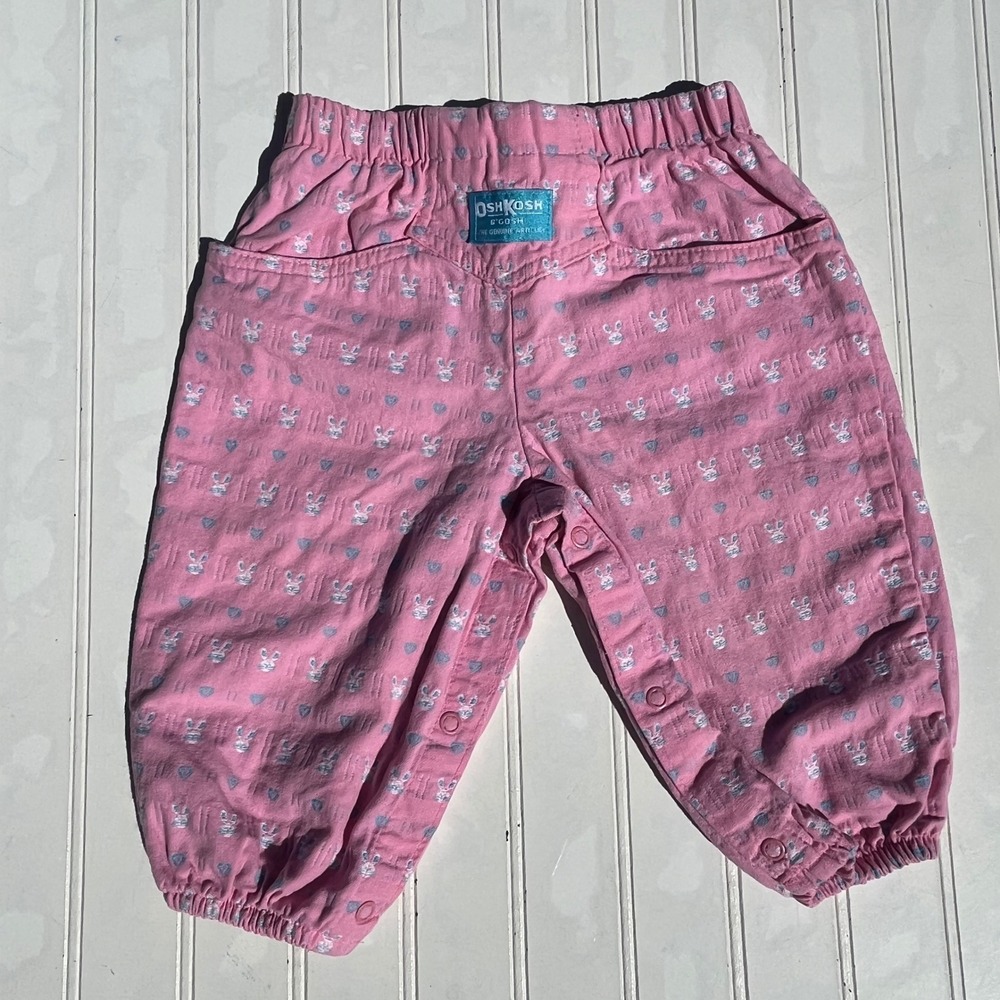 OshKosh Bgosh Vintage Pink Bunny Heart Print Pants 12M Baby Girl 100% Cotton - Picture 3 of 8